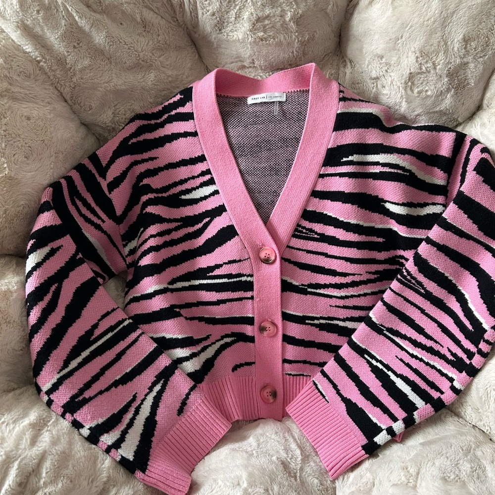 GREY LAB Pink and Black Knit Cardigan